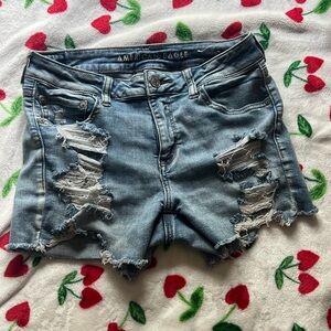 American Eagle Outfitters Blue Distressed Jean Shorts